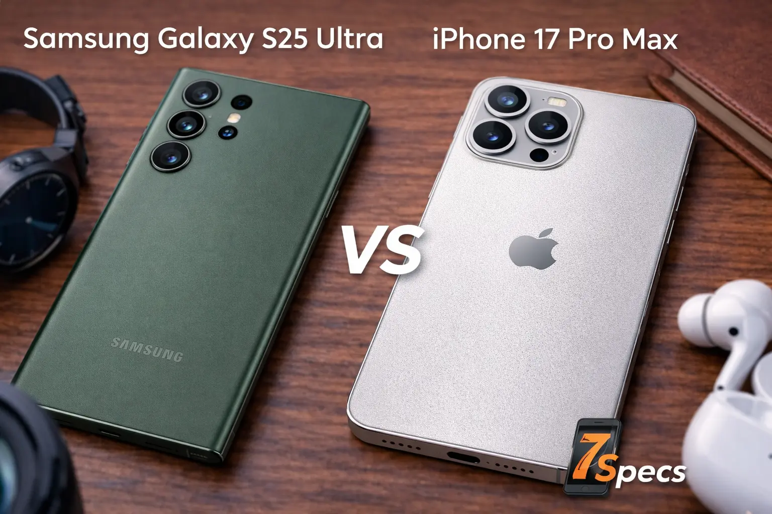 Samsung Galaxy S25 Ultra vs iPhone 17 Pro Max shown side by side, highlighting design and rear camera layout