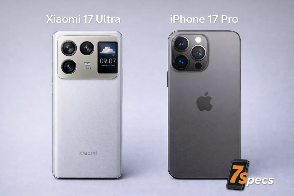 Xiaomi 17 Ultra and iPhone 17 Pro shown side by side on a plain background with clear model labels