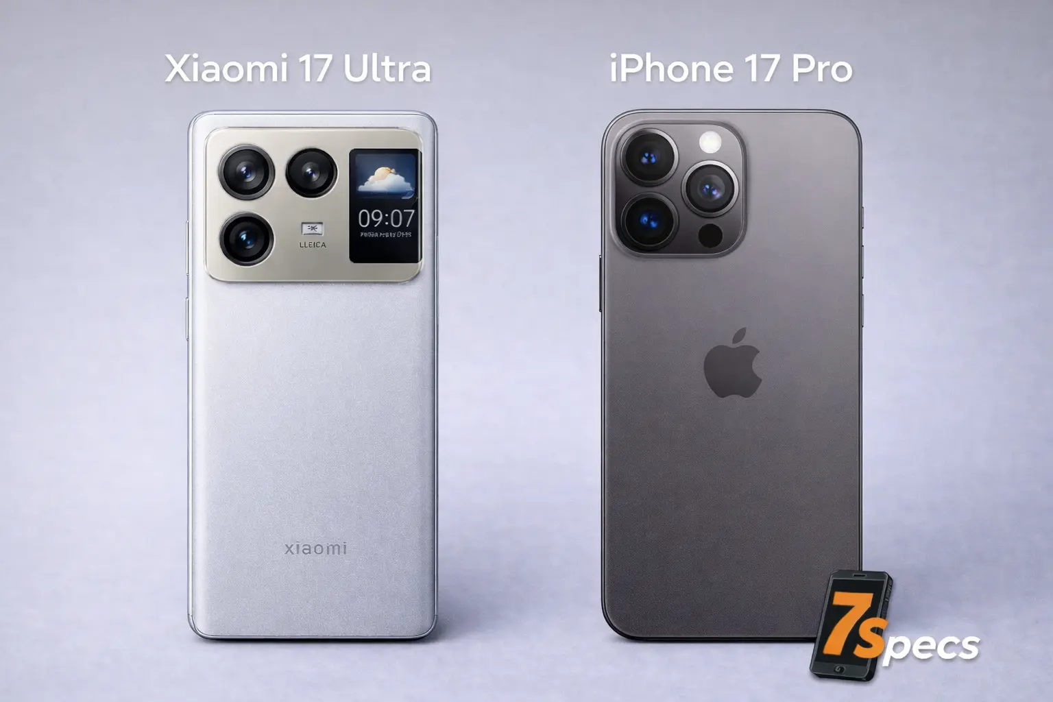 Xiaomi 17 Ultra and iPhone 17 Pro shown side by side on a plain background with clear model labels
